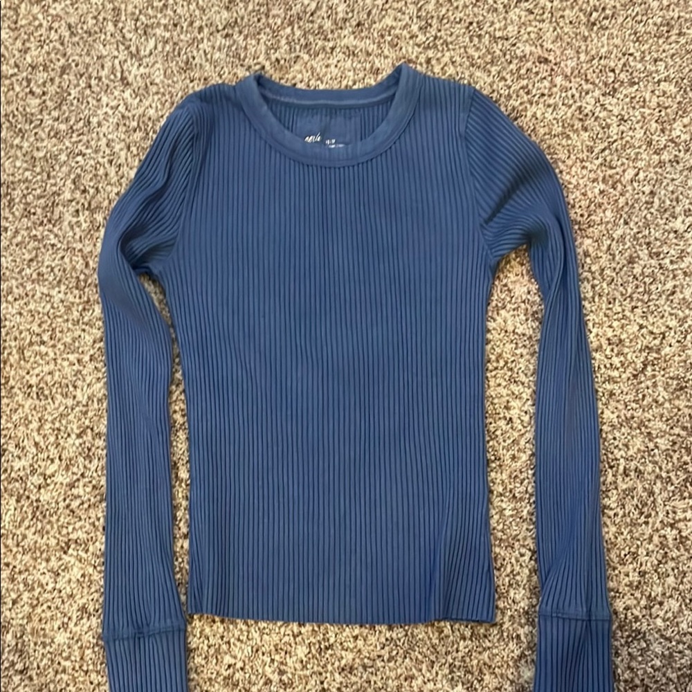 Aerie Deep Blue Ribbed Long Sleeve Top size XS